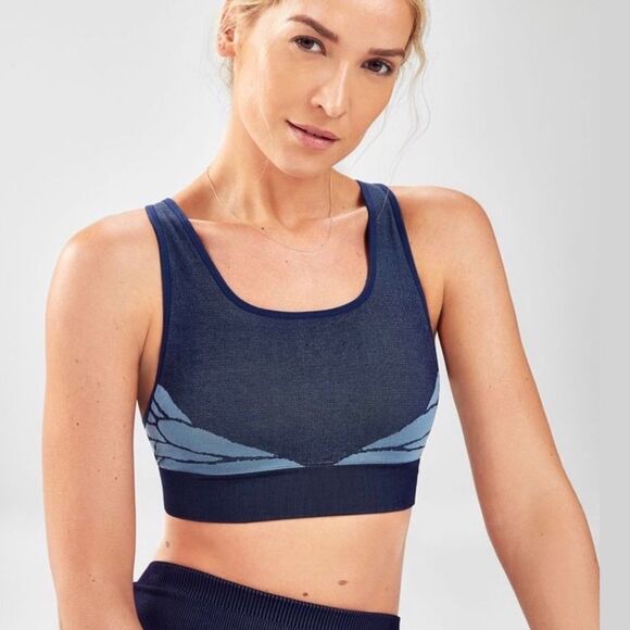 Fabletics Blue Racerback Eliza Seamless Sports Bra Size Small - Picture 1 of 6